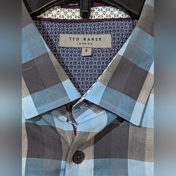Ted Baker Weybiza Slim Fit Blue Plaid Roll Sleeve Button Down Shirt Size 5 Large - Picture 5 of 8